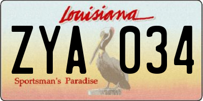 LA license plate ZYA034