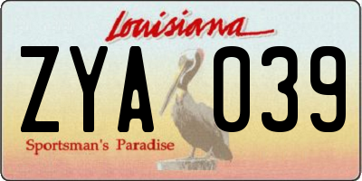 LA license plate ZYA039