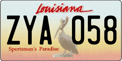 LA license plate ZYA058