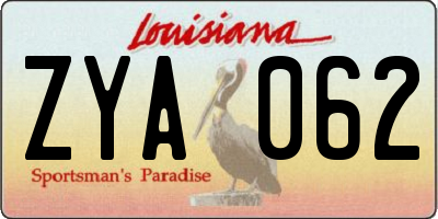 LA license plate ZYA062