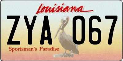 LA license plate ZYA067