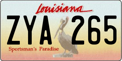LA license plate ZYA265