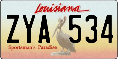 LA license plate ZYA534