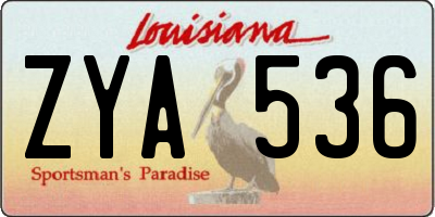 LA license plate ZYA536