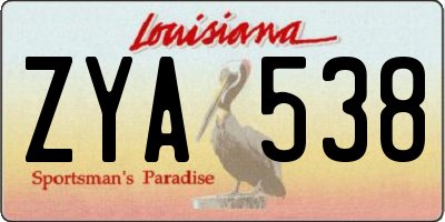 LA license plate ZYA538