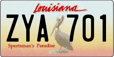 LA license plate ZYA701
