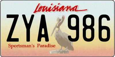 LA license plate ZYA986