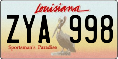 LA license plate ZYA998