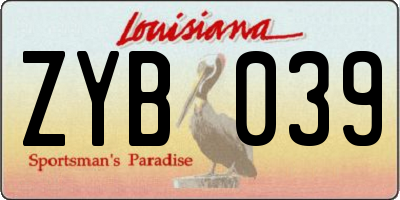 LA license plate ZYB039