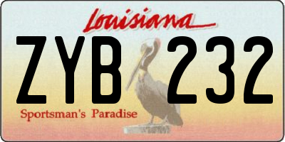 LA license plate ZYB232