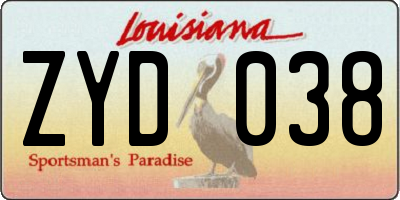 LA license plate ZYD038