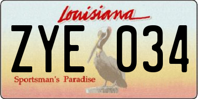 LA license plate ZYE034