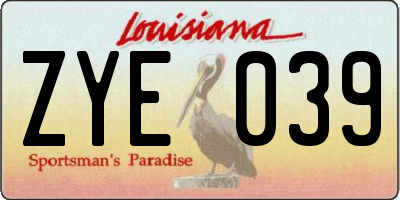 LA license plate ZYE039