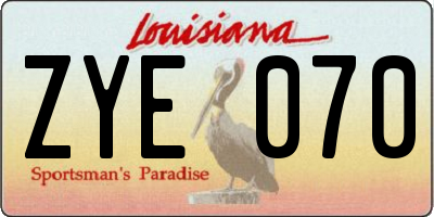 LA license plate ZYE070