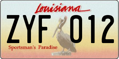 LA license plate ZYF012