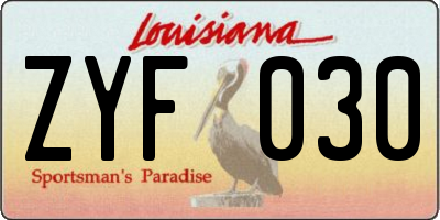 LA license plate ZYF030