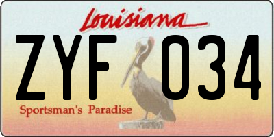 LA license plate ZYF034