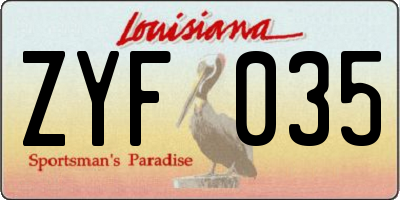 LA license plate ZYF035
