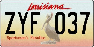 LA license plate ZYF037