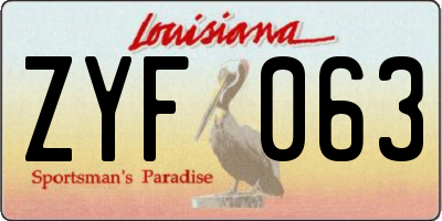 LA license plate ZYF063