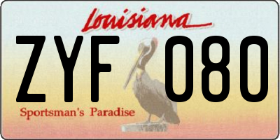 LA license plate ZYF080