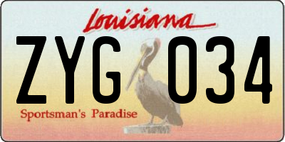 LA license plate ZYG034