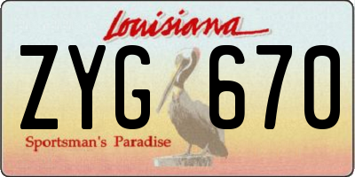 LA license plate ZYG670