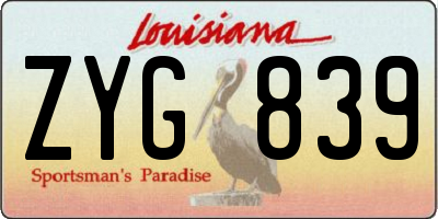 LA license plate ZYG839
