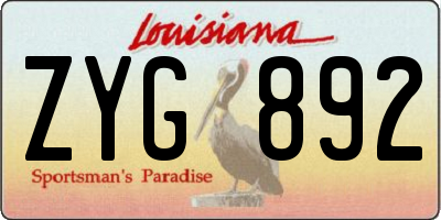 LA license plate ZYG892