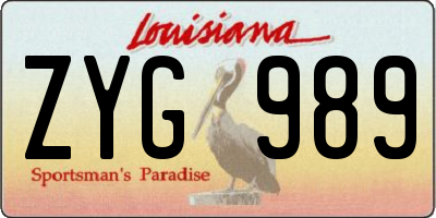 LA license plate ZYG989