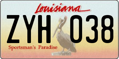 LA license plate ZYH038