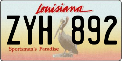 LA license plate ZYH892