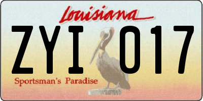 LA license plate ZYI017