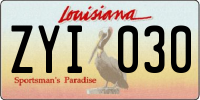 LA license plate ZYI030