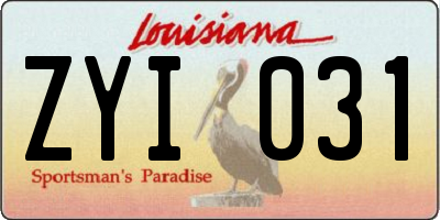 LA license plate ZYI031