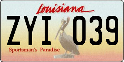 LA license plate ZYI039