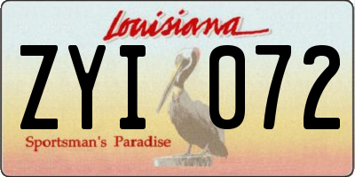 LA license plate ZYI072