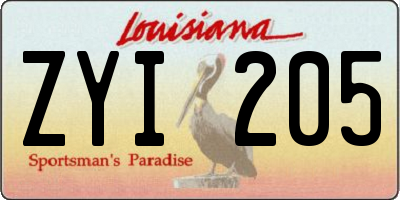 LA license plate ZYI205