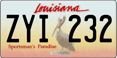 LA license plate ZYI232