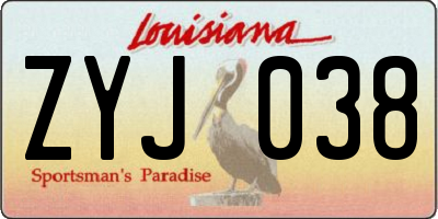 LA license plate ZYJ038