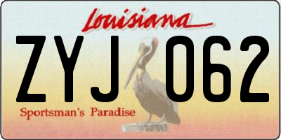 LA license plate ZYJ062