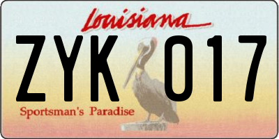 LA license plate ZYK017