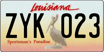 LA license plate ZYK023
