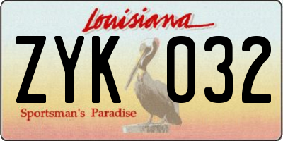 LA license plate ZYK032