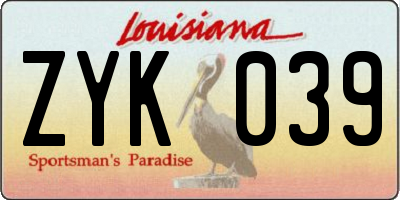 LA license plate ZYK039