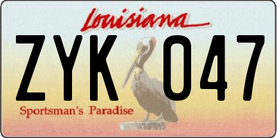 LA license plate ZYK047