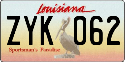 LA license plate ZYK062