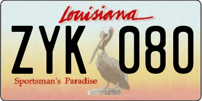 LA license plate ZYK080