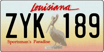 LA license plate ZYK189