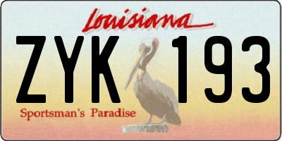 LA license plate ZYK193